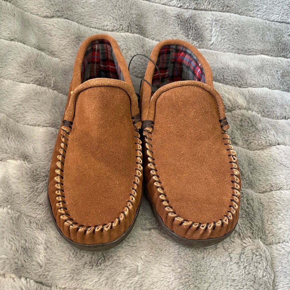 Men's Suede Slip-On Moccasin Loafers in Chestnut Brown